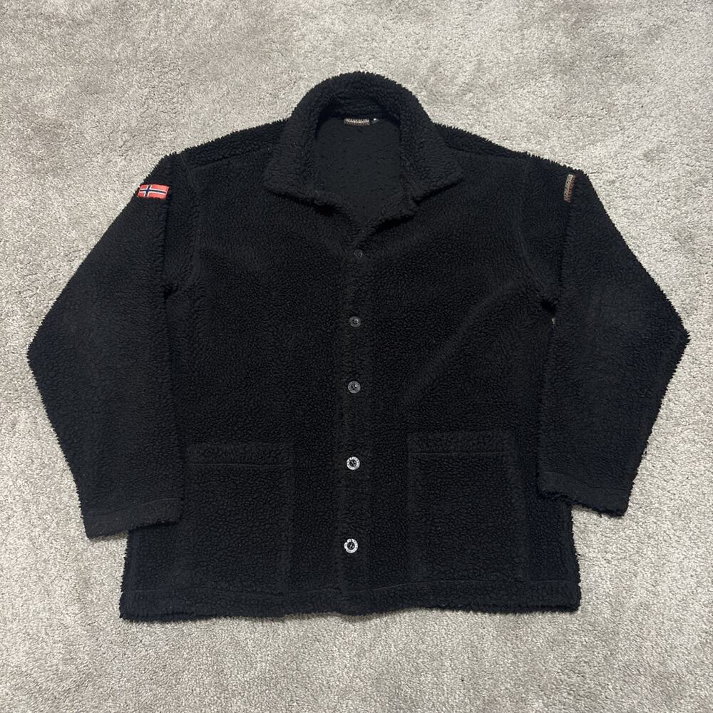 Vintage Napapijri Geographic Fleece Jacket Adult Medium Black Button Cardigan